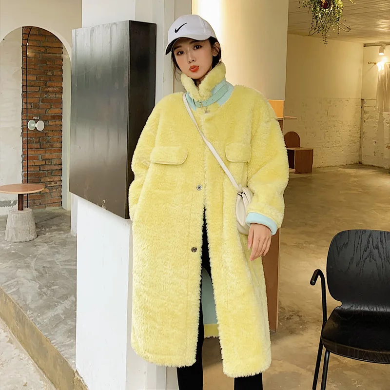 

Photo Shoot New Style Lambs Wool Women's Fur ke li rong Mixed Colors Fur Coat Woolen Cotton Coat