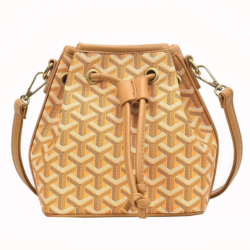 

Hot New Ladies PU Leather Handbags Fashion Designer Wild Pumping Bucket Retro Printing Shoulder Bags Messenger Bag High Quality