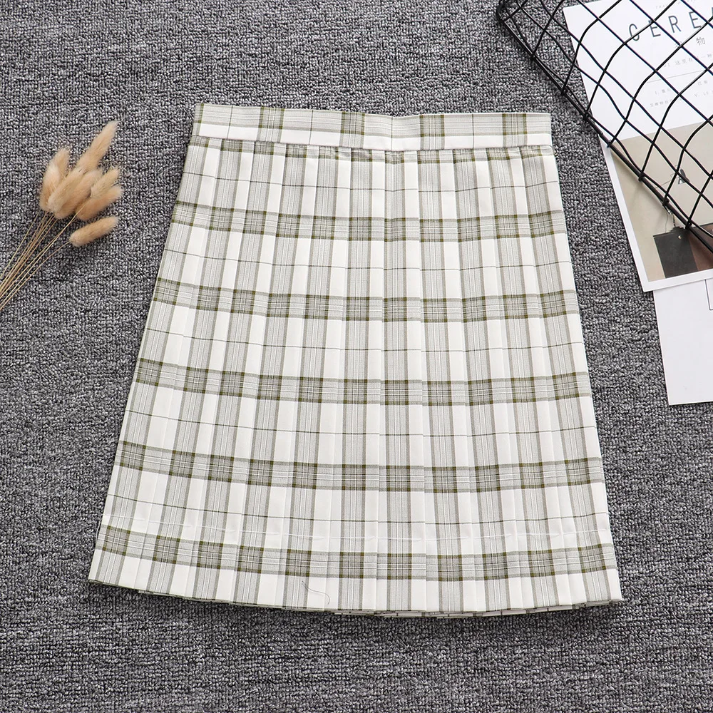 1 skirt Candy Bamboo зеленый цвет Геометрическая клетчатая плиссированная юбка+ бант+ галстук(регулировка талии. Карманный - Цвет: 1 skirt