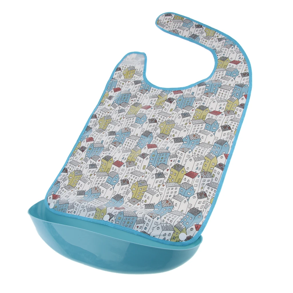 Senior Men Women Elderly Large Adult Bib Reusable Washable Clothing Mealtime Protector with Detachable Food Catcher