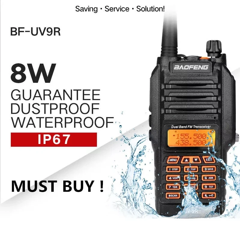 

High Quality Baofeng UV-9R Plus Walkie Talkie IP68 Waterproof 8W 10KM Range Dual Band UHF VHF Two Way Radio Comunicador Scanner