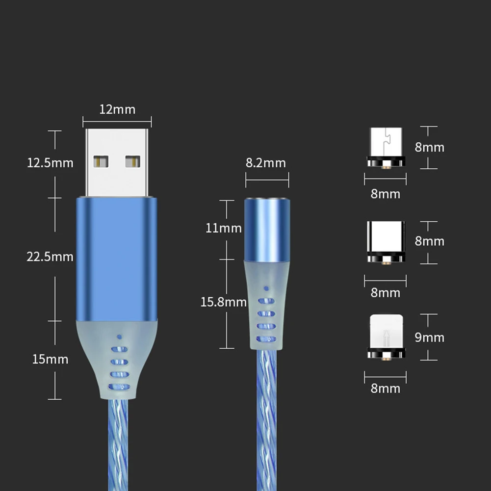 Магнитный зарядный адаптер светящийся кабель Micro USB для Android iPhone Samsung зарядки
