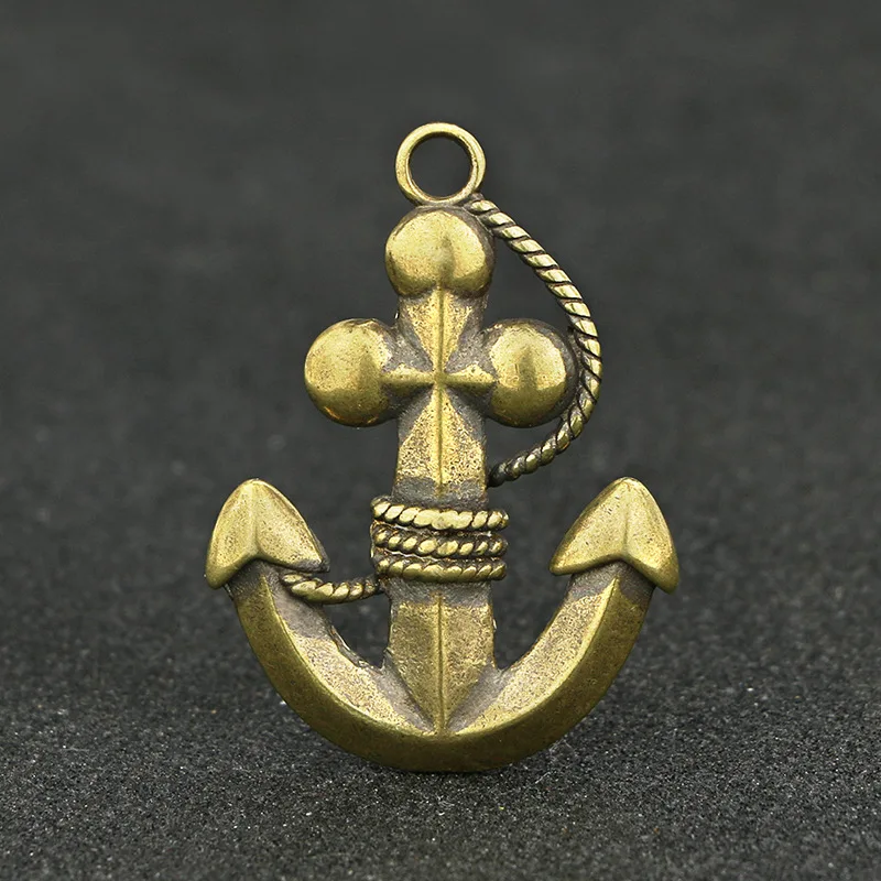 Латунный вокруг шнура лодка Брелок Якорь креативный тонкий Медный Руль Кулон Ретро Темно-синие якори для мужчин и женщин Автомобильный ключ кулон