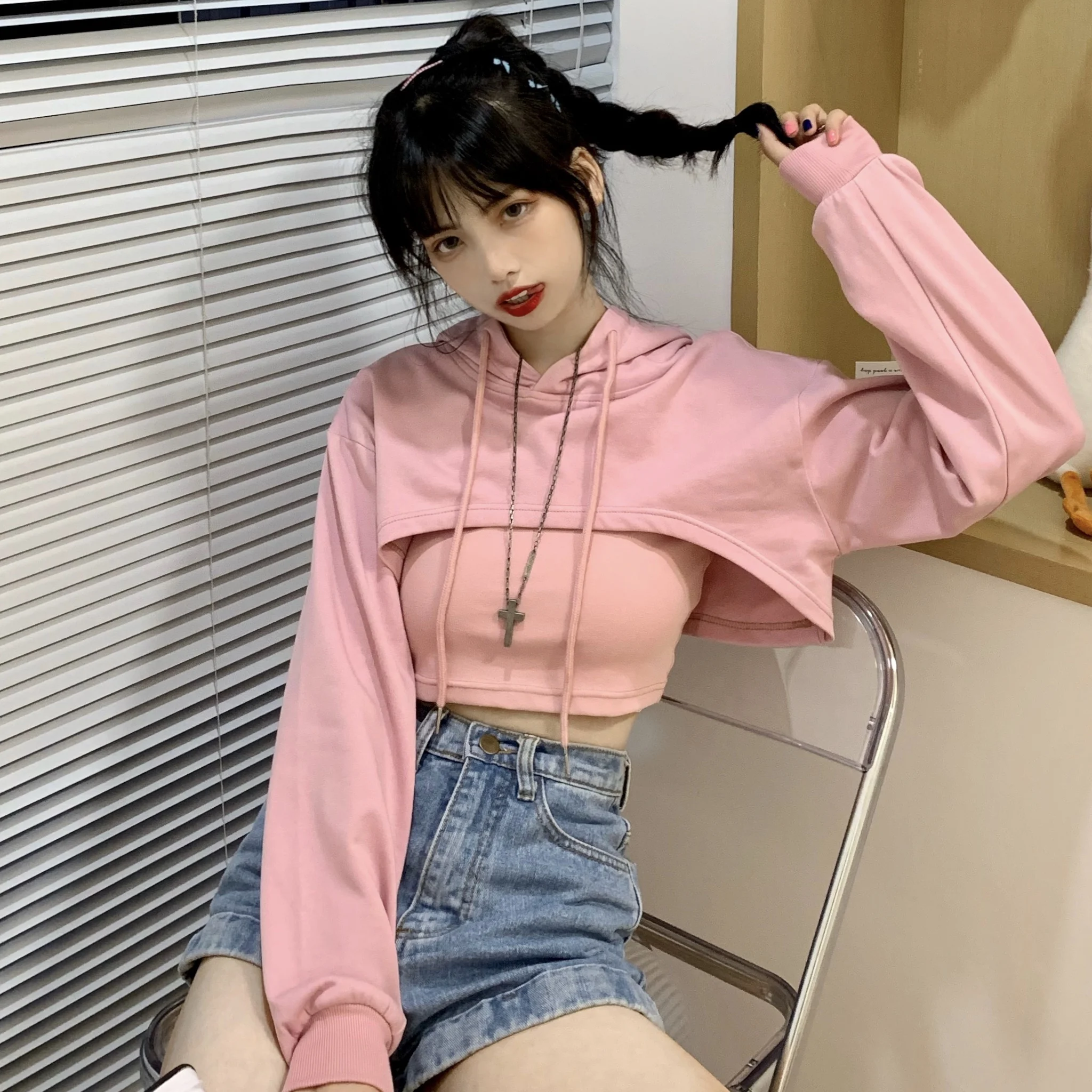 Women Hoodie Fashion Autumn Crop Top Harajuku Pullover Lady Korean Casual  Sport Sweatshirt Female Solid Color Long Sleeveclothes - Hoodies u0026  Sweatshirts - AliExpress