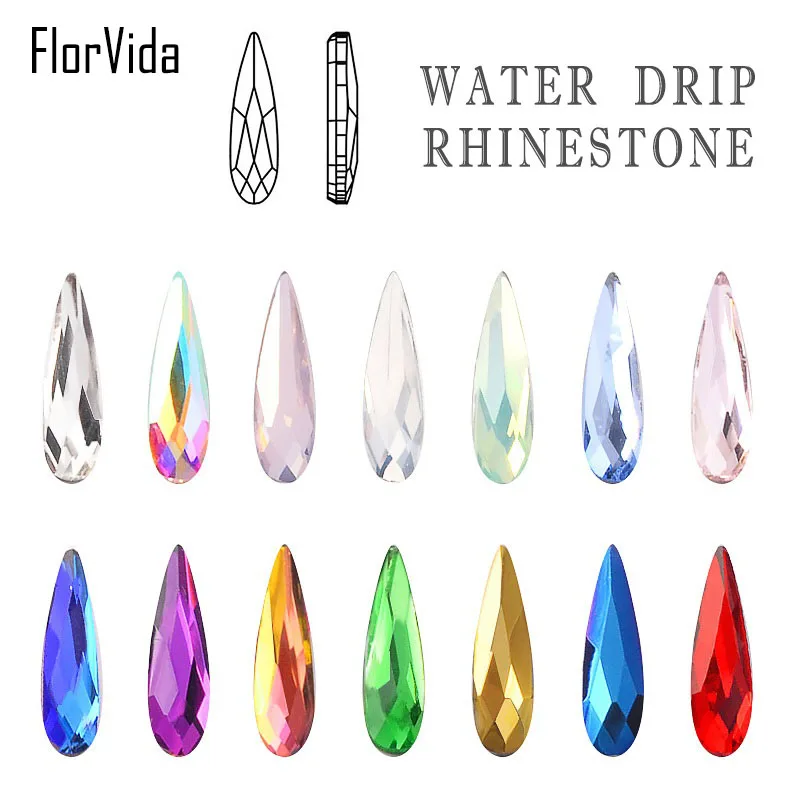 FlorVida 10 шт. капли воды стеклянные стразы 1 см плоское дно блестящие стразы для дизайна ногтей для ногтей 3d-украшения для ногтей