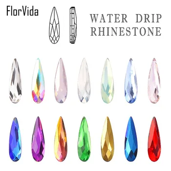 

FlorVida 10pcs Set Nail Art AB Color Water Droplets Glass Rhinestones Flat Bottom Strass for Nails 3D Manicure Decorations Kit