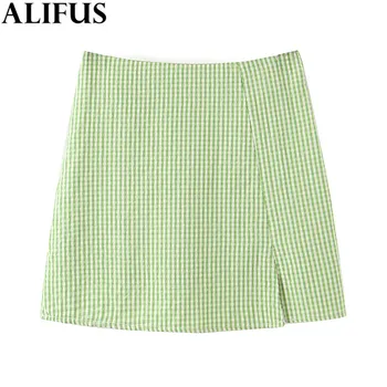 

Fashion Women's Skirt Plaid 2020 Stylish Summer Zipper Elastic High Waist Skirts Short A-Line Female Ladies