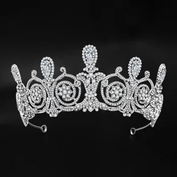 

Luxury Shiny Water Drop Rhinestone Tiaras Circle Flower Crown Silver Color Women Tiaras Party Headband Hair Jewelry Accessroeis