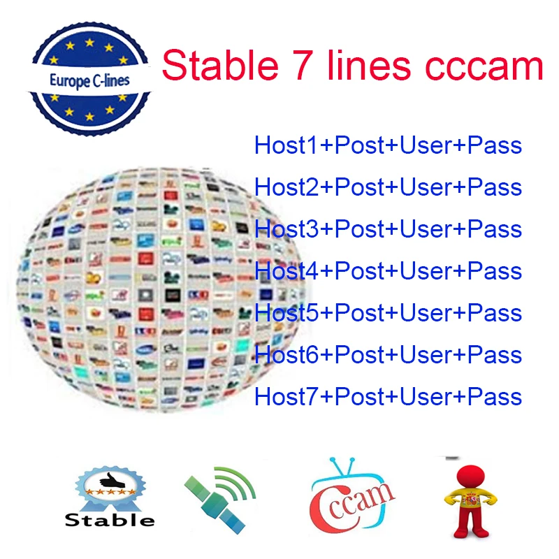 CCCAM 7 Cline на 1 год Испания CCCAM DVB S2 1 год Европа Бесплатный спутниковый ccam аккаунт поделиться Италия Испания 1 год ТВ 7 кабель бесплатно