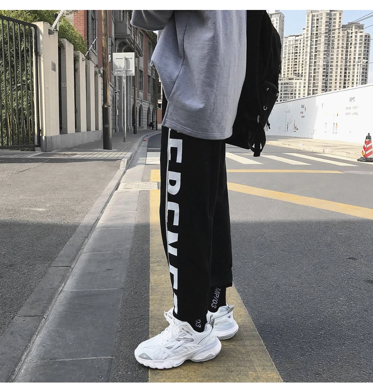 Plus Velvet Thick Joggers Pants Men's Fashion Letters Printed Casual Sweatpants Men Street Wild Hip Hop Loose Trousers Mens