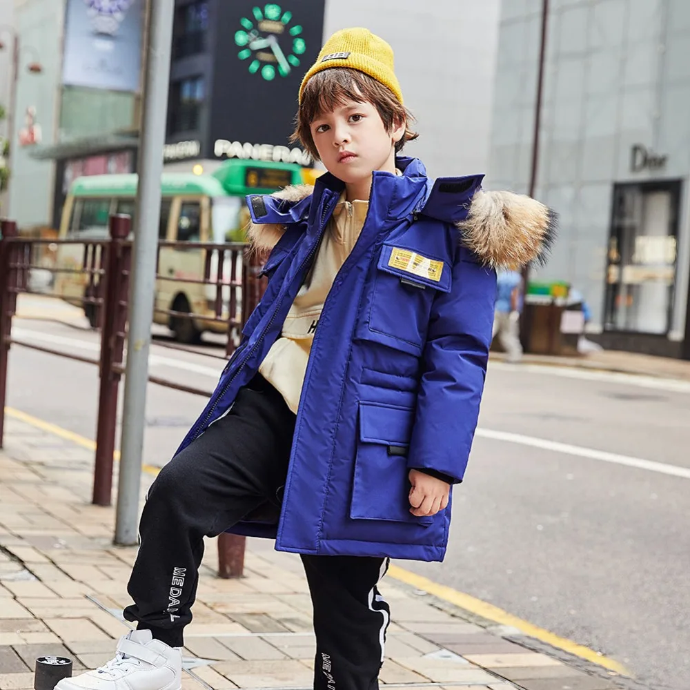 Autumn Winter Boys Jackets Fur Collar Baby Girls Down Coat Casual Children Hooded Outwear Girls Winter Down Jackets