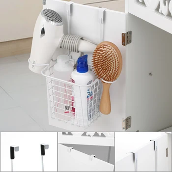 

Metal Over Door Storage Basket Practical Kitchen Cabinet Drawer Organizer Door Hanger Storage Basket With Hair Dryer Holder