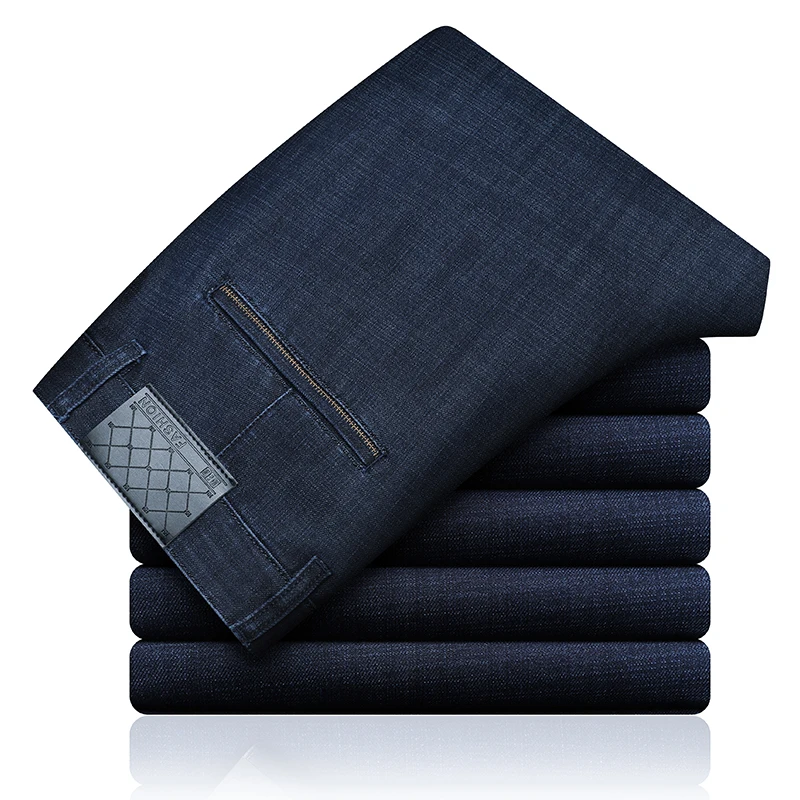 

2020 Men Autumn Blue Jeans Lined Stretch Denim Warm Jeans For Men Designer Slim Fit Brand Pants Jeans Deep Blue