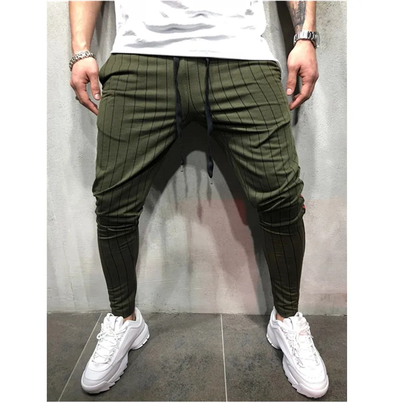 army green Новые мужские повседневные брюки, тонкие индивидуальные спортивные полосатые дизайнерские штаны для бега - Цвет: army green