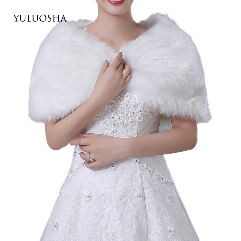 

YULUOSHA Wedding Cape New In Warm Faux Fur Soft Ivory Wedding Jackets Wedding Accessories Bridal Wraps Shawls Bridal Jacket