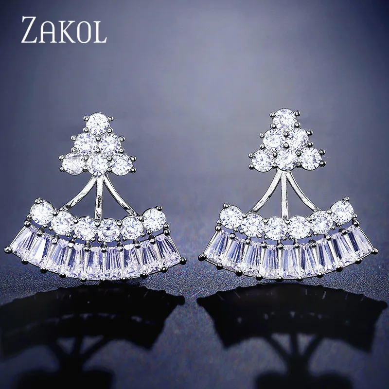 

ZAKOL Fashion AAA Baguette Cubic Zircon Sector Stud Earrings For Women Dubai Wedding Jewelry boucle d'oreille FSEP2297