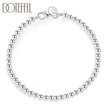 DOTEFFIL 925 Sterling Silver 4mm Smooth Beads Bracelet For Women Fashion Wedding Engagement Party Charm Jewelry DOTEFFIL 925 Sterling Silver 4mm Smooth Beads Bracelet For Women Fashion Wedding Engagement Party Charm Jewelry