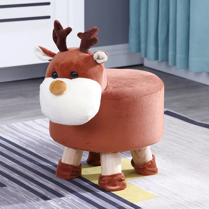 

Solid Wood Small Round Stool Cartoon Fashion Children Animal Stool Plush Cute Creative Small Bench Home Baby Stool