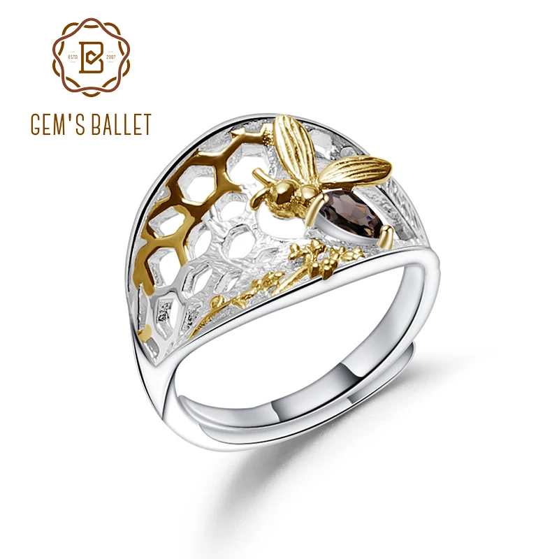 Gem балетки Золотое кольцо с пчелиными сотами 0.21Ct натуральный розовый кварц бусы 925 пробы Серебряное кольцо ручной работы для Для женщин, хорошее ювелирное изделие