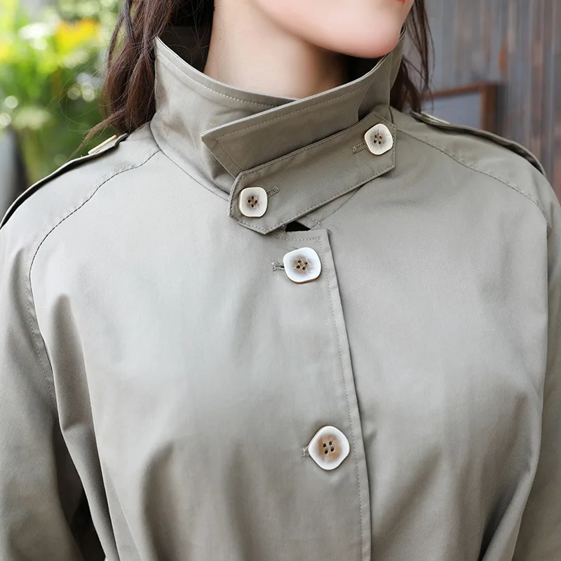 

2019 Autumn Short Khaki Trench Coat of Belt Long Sleeve Style Motorcycle Trench Coat