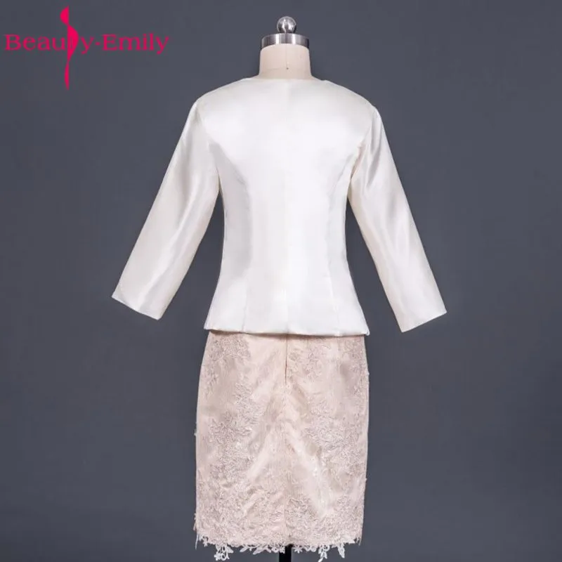 Beleza emily duas peças mãe da noiva vestidos 2021 a linha de manga cheia zíper chá-comprimento formal festa de casamento vestidos de mãe