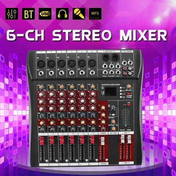 

6 Channel Audio Mixer w/USB bluetooth DJ Sound Mixing Console MP3 Jack Karaoke Player 3Stage Equalization Regulate For KTV