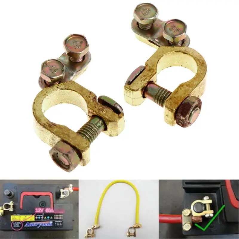 

New 2Pcs Replacement Auto Car Battery Terminal Clamp Clips Brass Connector