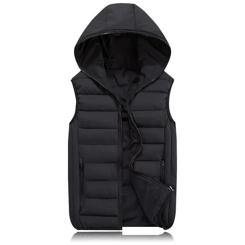 Men's Hooded Vests Male Waistcoat Thicken Cotton Down Coat Mens Outdoors Vest Spring Autumn Sleeveless Jacket for Men 1168
