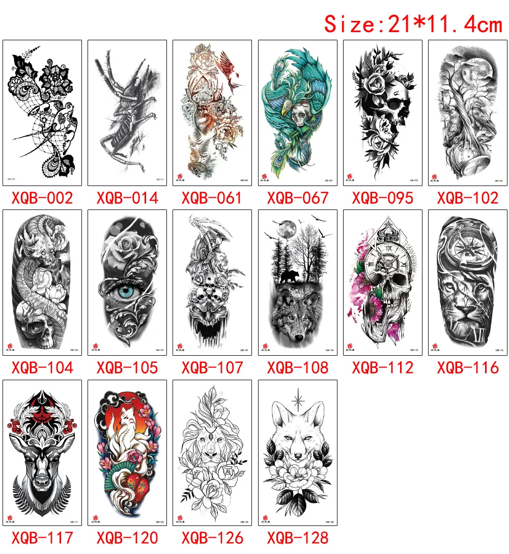 Waterproof Animal Skull Tattoo Sticker Lion Wolf Fox Elk Dragon Design Temporary Transfer Tattoo Body Makeup DIY Skin Scar Cover (5)