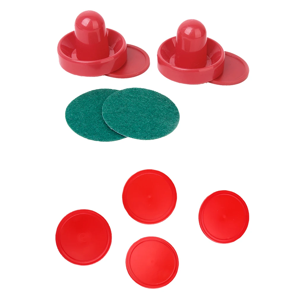 Light Weight Air Hockey Red Replacement Pucks and Slider Pusher Goalies for Game Tables, Equipment, Accessories