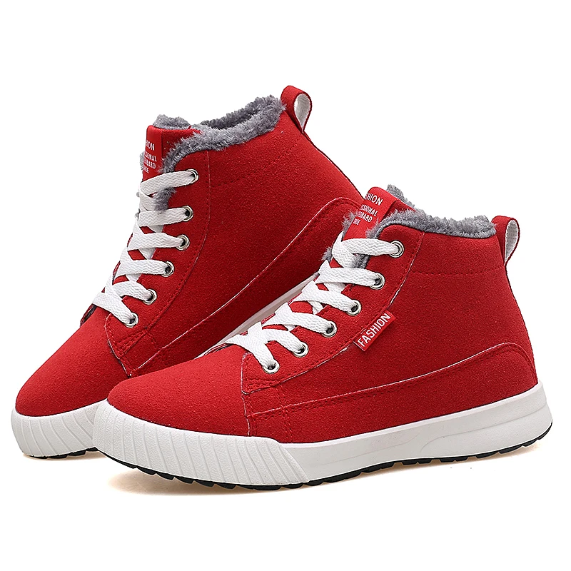 Зимняя обувь унисекс; Мужские Зимние ботильоны; теплая кожаная обувь; botas hombre; зимние Сникеры на платформе; мужские кроссовки; большие размеры - Цвет: Красный
