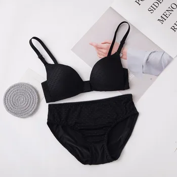 

Elovegirl European and American suit underwear Beauty back suit Simple Breathable No Steel Ring Underwear Solid Color Set