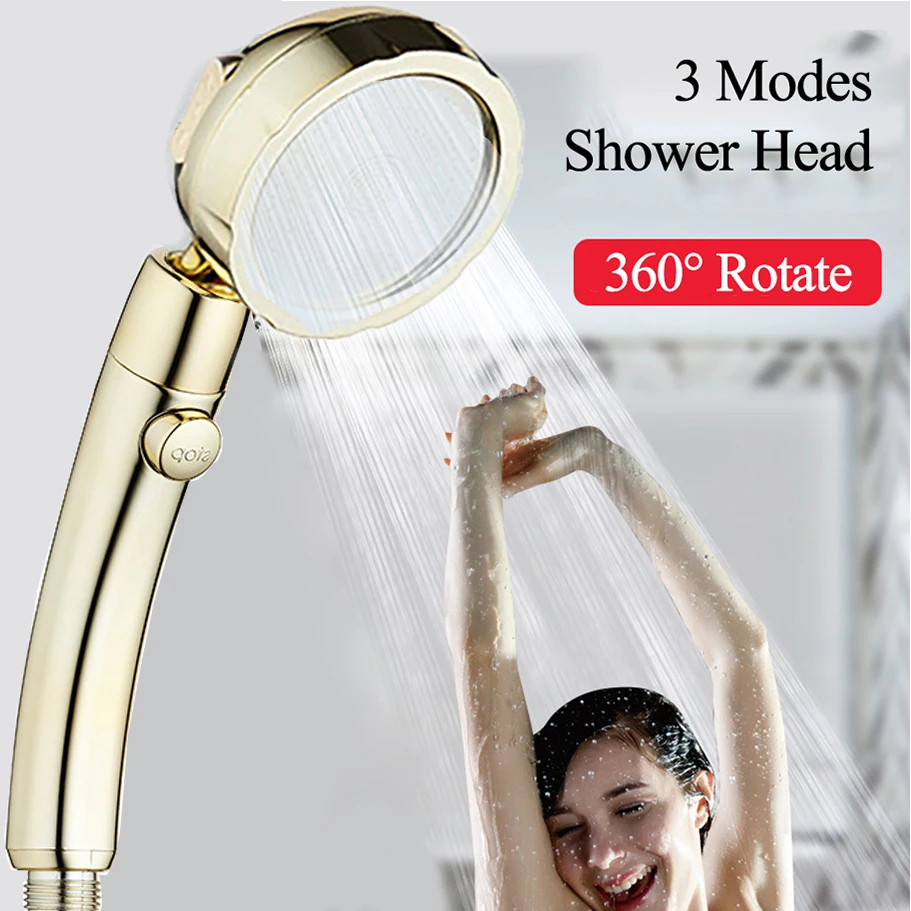 

Zhangji Dazzling gold 3 Modes Adjustment Shower Head 360° rotate High Pressure stop button saving water golden chrome platting
