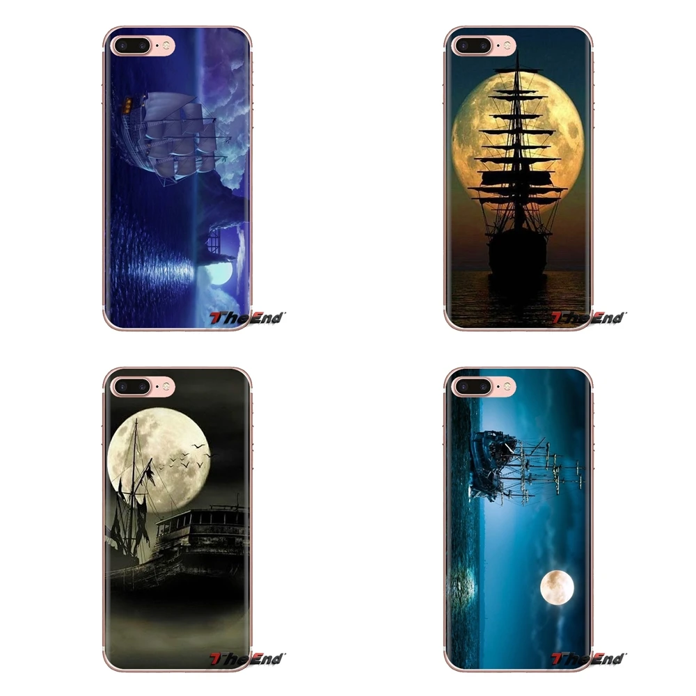 Transparent Soft Case Cover For Samsung Galaxy J1 J2 J3 J4 J5 J6 J7 J8 Plus 2018 Prime 2015 2016 2017 Old Ship in Sea Moon Night |