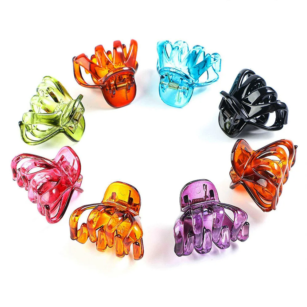 12PCS Fashion Tortoiseshell Plastic Small Crab Hair Claw Clips Women Girls Simple Colorful Hair Clamps Barrette Hair Accessories 24pcs garbage can clips garbage bag clips basket plastic waste can trash bag clamps