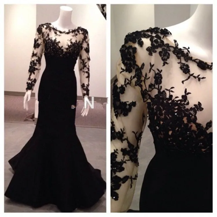 Реальные образцы, длинные рукава, Vestido Formales, кружевное, Русалочка, черное, сексуальное, вечернее платье, robe de soiree, платья для матери невесты