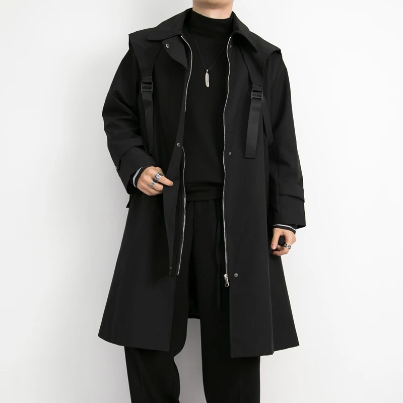 S-6XL!!2020 Function black department of fashion men in long windbreaker personality heavy craft over the knee coat футболка fila over heavy pigment cgy