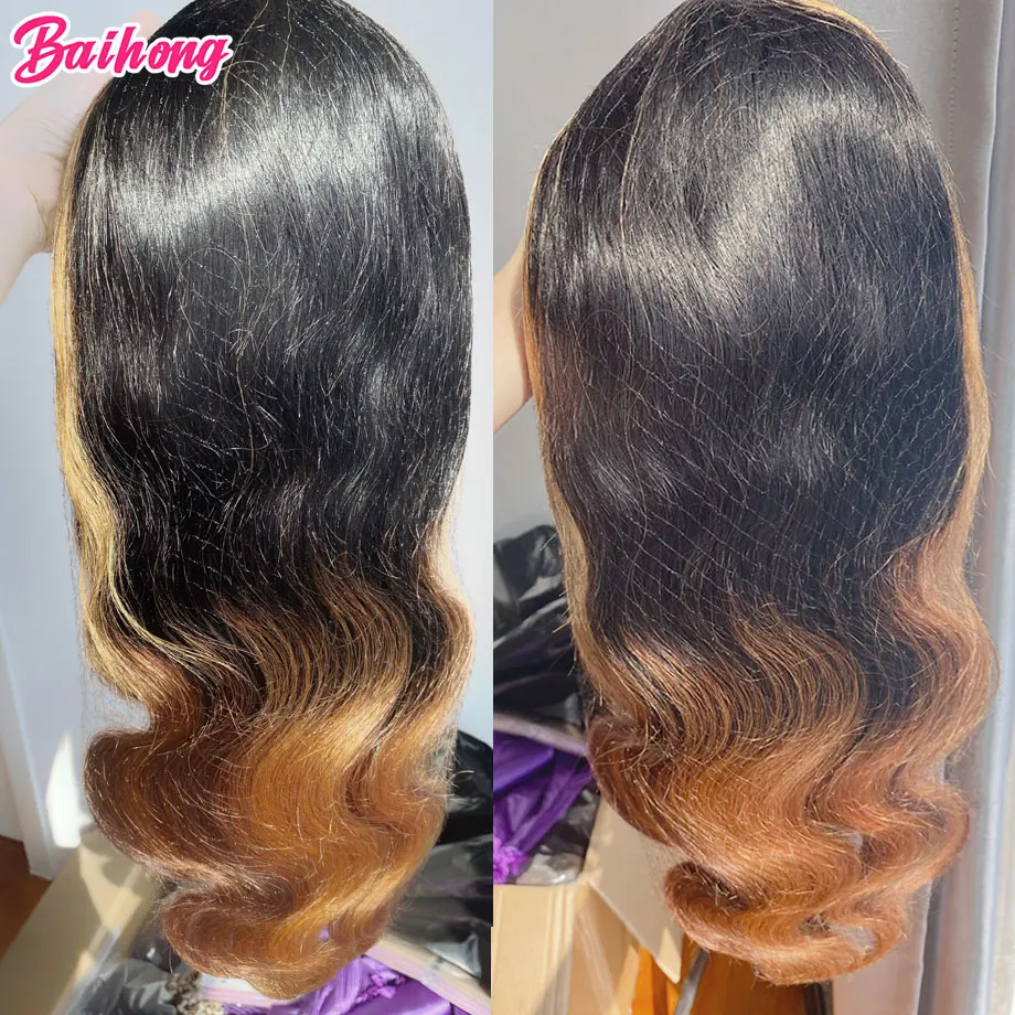 1B430 Colored Brown Lace Front Human Hair Wigs With Blonde Highlight HD Transparent Lace Frontal Wig Ombre Body Wave Wig On Sale