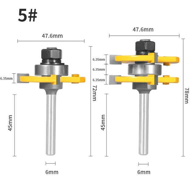 YUSUN 2PCS  47MM Cove 1-7/8 T&G ASSEMBLY Cutter Router Bit Woodworking Milling Cutter For Wood Face Mill 6x47.6x6.35