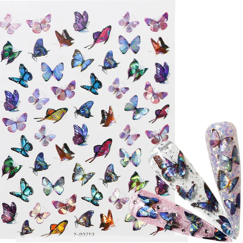 

3D Butterfly Nail Art Stickers Adhesive Sliders Colorful Flowers Nail Transfer Decals Foils Wraps Decorations DIY Manicure