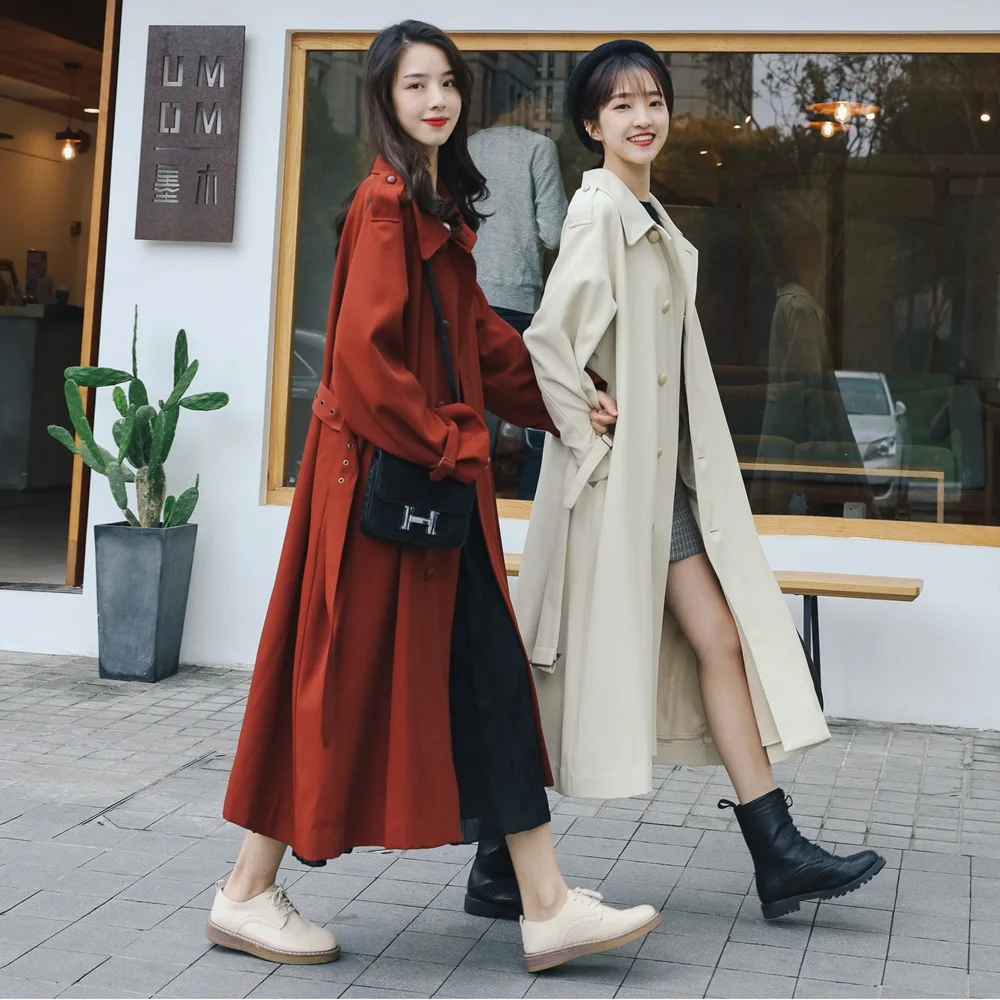

Photo Shoot 2019 Spring And Autumn New Style Korean-style WOMEN'S Wear Retro CHIC Wind over-the-Knee Long Waist Hugging Best Fri