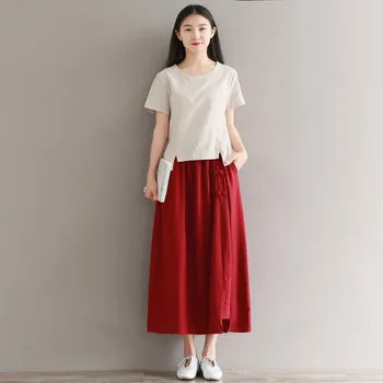

Skirts for women High Waist Solid Patchwork Retro Linen Button Elastic-Waisted A-Line Skirts womens long summer skirts 2020