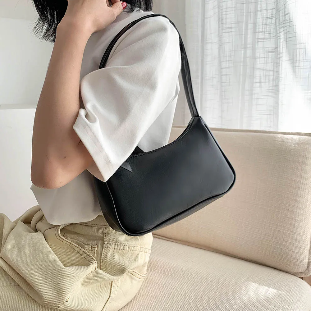 Retro Soft PU Leather Women Shoulder Underarm Bags Casual Solid Color Small Top-Handle Handbags Ladies Fashion Shoulder Bags_voghion.com