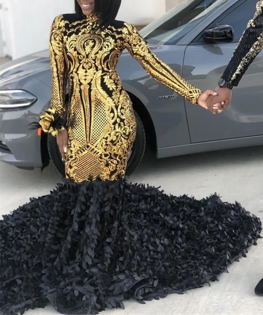 black and gold sequin prom dress