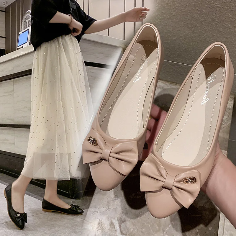 

The New Fashion Loafers Women Butterfly-knot Occupation Pointed Toe Solid Color Ladies Leather Flat Shoe Breathable Shoes Woman