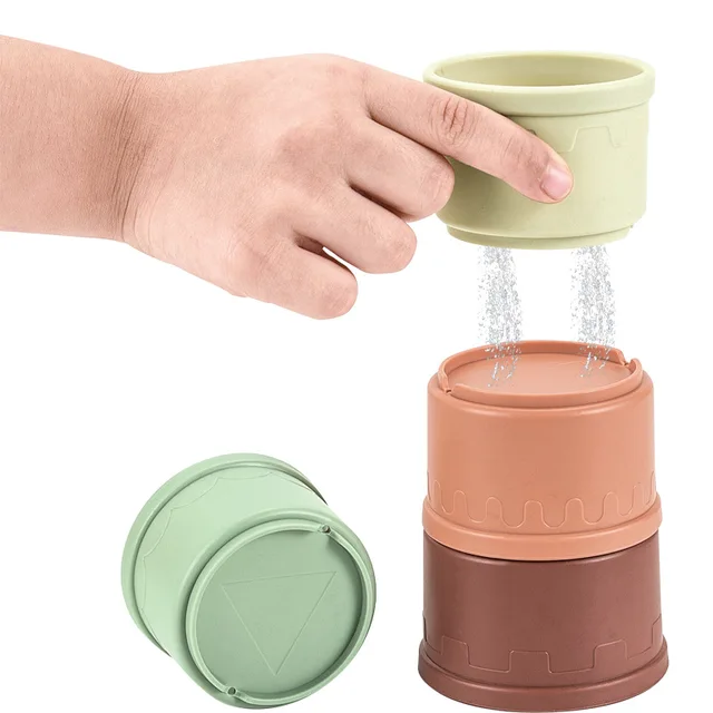 Baby Bath Toys Stacking Cup Toys Colorful Early Educational Intelligence Gift Boat-shaped Stacked Cup Folding Tower Toys 5