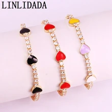 12 шт. позолоченный Модный милый эмаль сердце Шарм cz теннисная цепочка браслет для влюбленных женщин модные ювелирные изделия Регулируемая цепочка