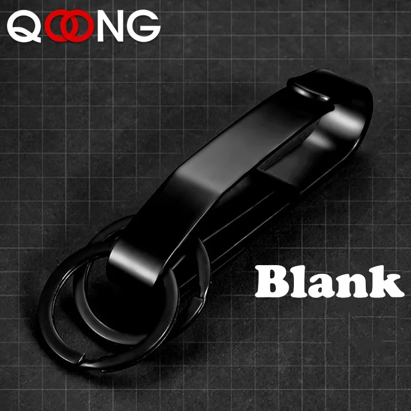 QOONG, высокое качество, прочный металлический брелок, мужской брелок из нержавеющей стали, пряжка, карабин, зажим, разъемное кольцо, брелок, черный цвет - Цвет: blank