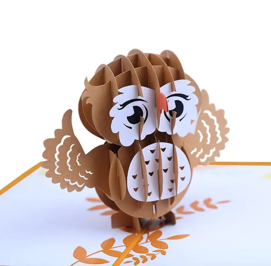  10pcs Owl Christmas Cap Handmade Kirigami Origami 3D Pop UP Greeting Cards Invitation card For Wedd - 4.00034E+12