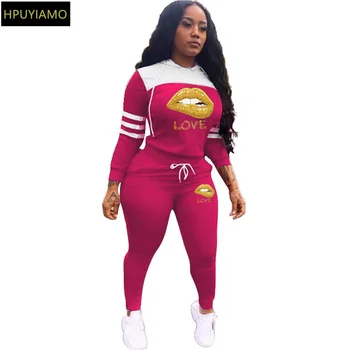 

Activewear Workout Fitness Tracksuit Women's Sets Mouth Letter Print Long Sleeve Hoodie and Skinny Legging Casual Sporty Suits